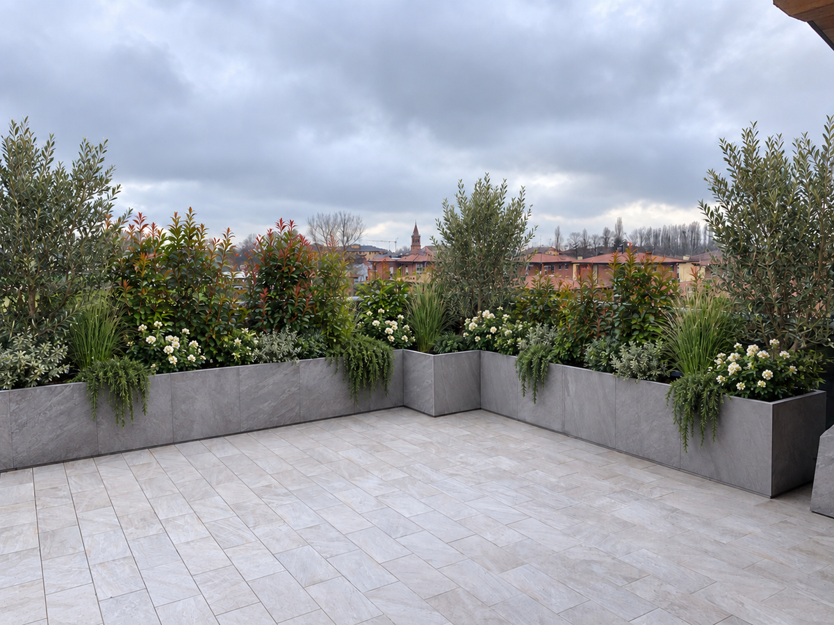 Fioriere Domino in gres porcellanato per progetti outdoor