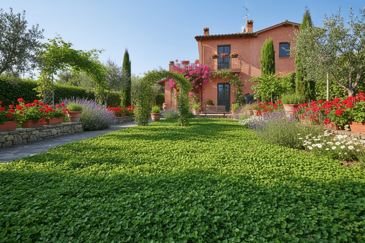 prato dichondra di una piccola villetta